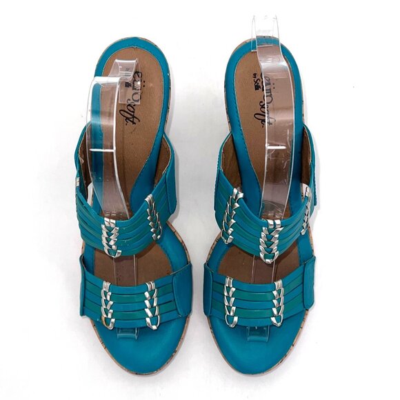 Eurosoft by Sofft Fayann Turquoise Cork Wedge Platform Heels Womens Shoes 10W - Picture 3 of 16